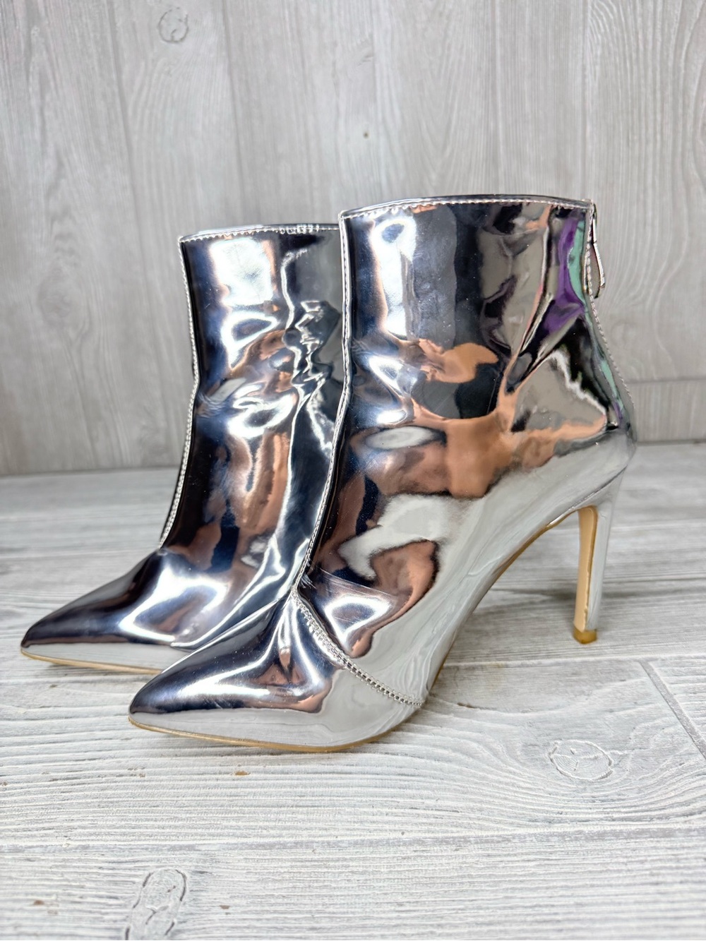 Dolls kill cape Robbin silver metallic mirrored heel ankle boots size 6 shoes